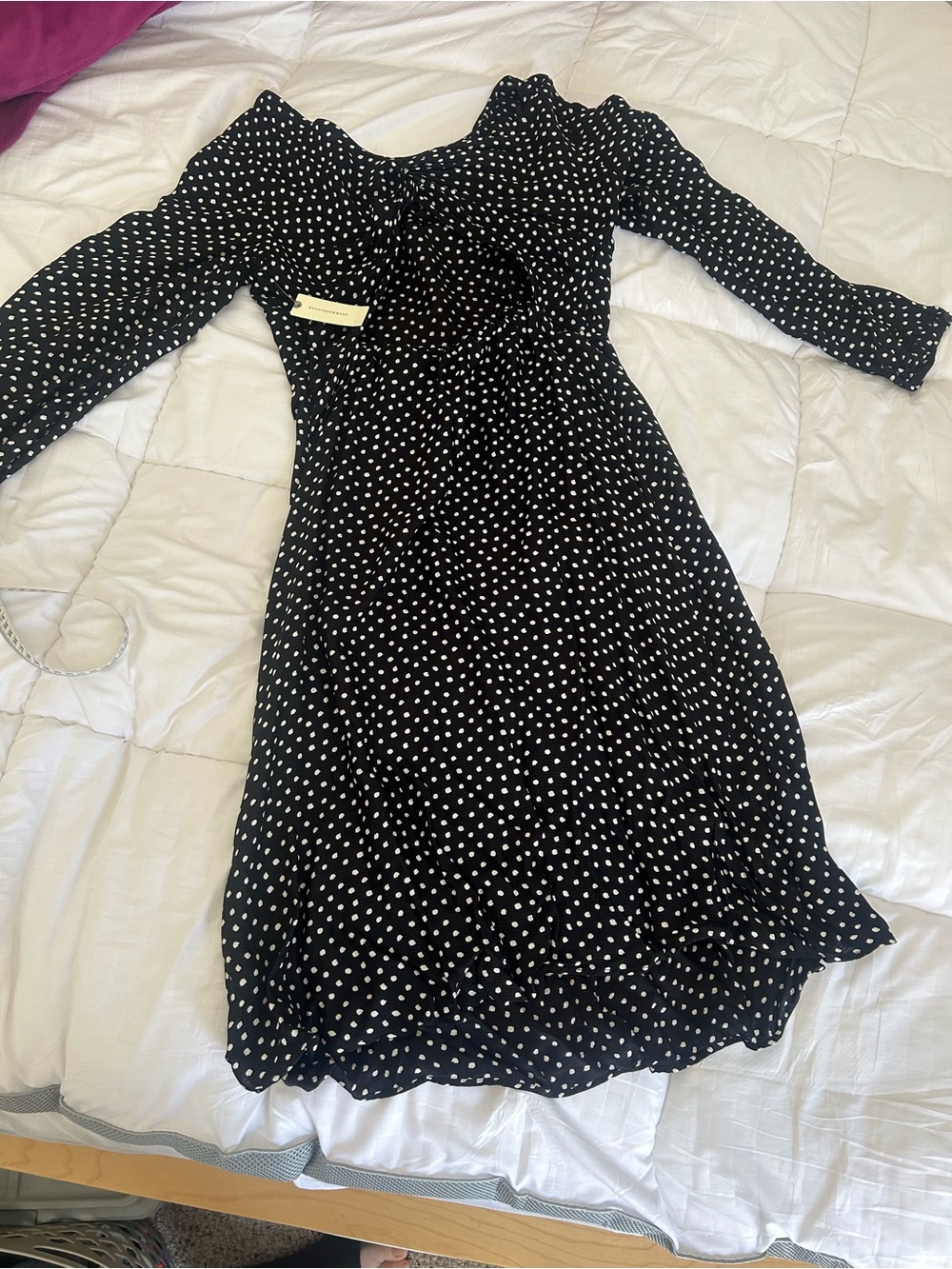 Anthropologie Black & White Polka Dot Long-Sleeve Midi Dress